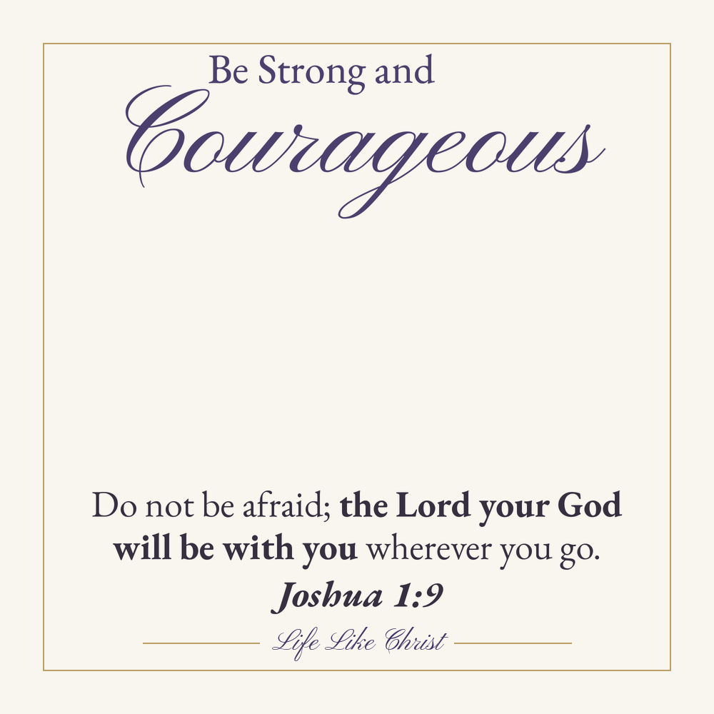 The Joshua 1:9 message card, Be strong and courageous, that ships with every necklace.